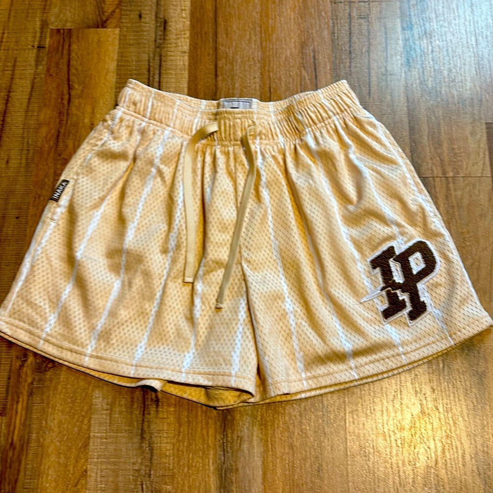Inaka Power Cream Stripe Patch Shorts